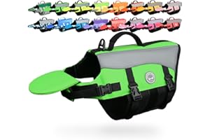 VIVAGLORY Front Float Dog Life Vest, Dog Life Jacket for Swimming & Boating, Swimming Vest with Chin Float & Handle, Ripstop & Buoyancy for Puppy Doggy, XL, Bright Green