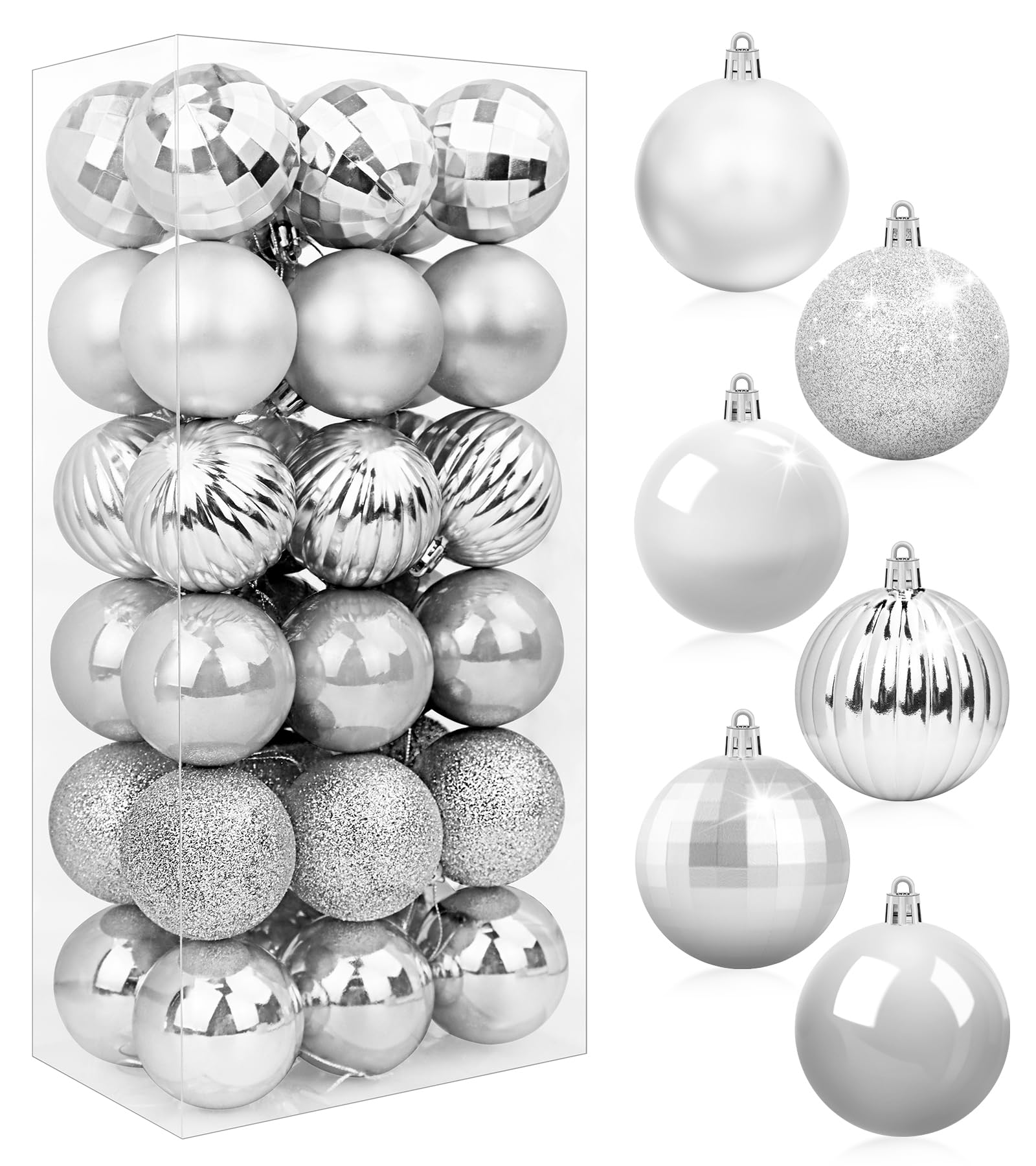 BLAZOR Christmas Baubles, Ball Ornaments With Strings, M Size, Shatterproof Plastic Bulbs, Hanging Decorations for Xmas Tree, Holiday, Wedding, Party