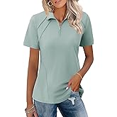 LOMON Womens Golf Polo Shirts Summer Short Sleeve 1/4 Zip Tops Moisture Wicking Casual Tennis Activewear with Pockets