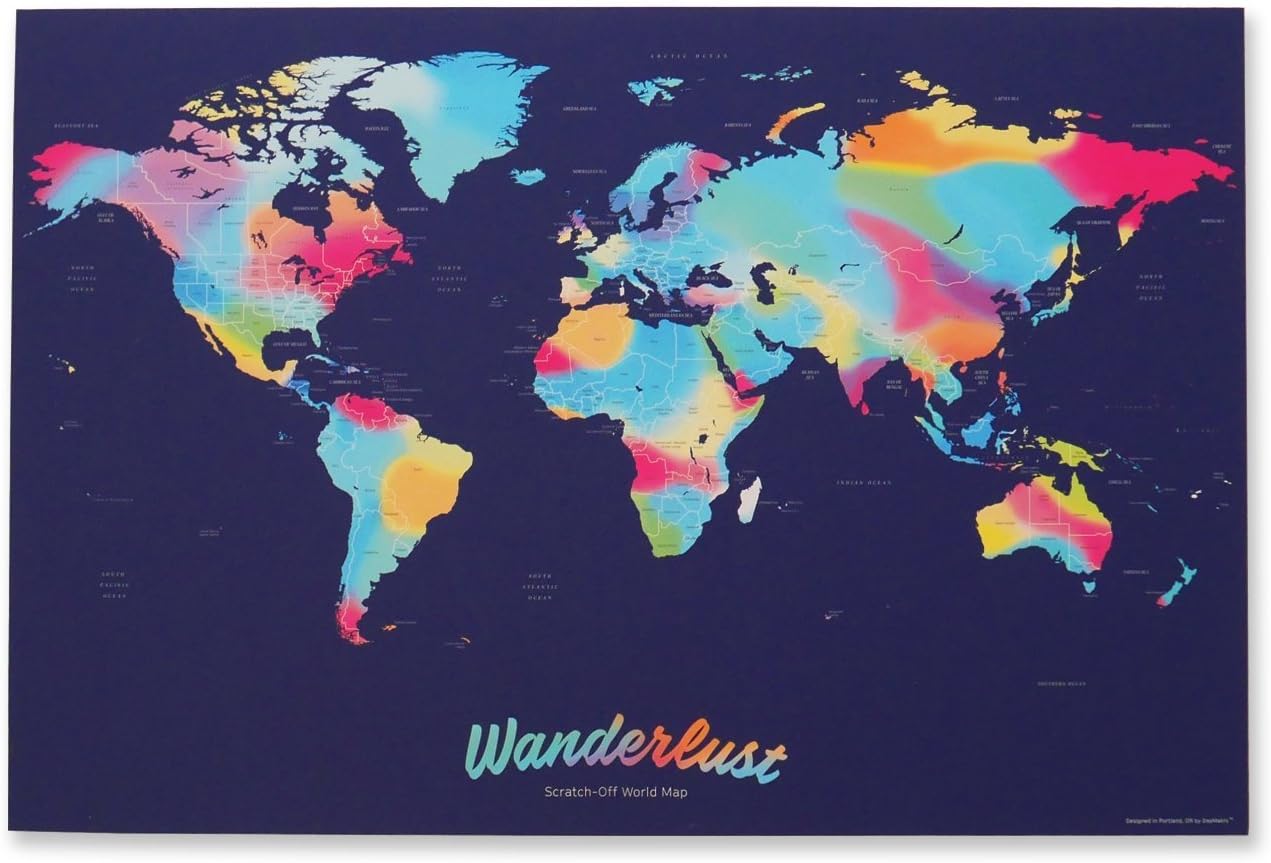 Scratch Off World Map :: Travel Art Poster with Over 214 Countries :: 16" x 23.9" (Fits 16" x 24" Frame), Gold Foil/Multicolor :: in Gift Tube with Scratch Pen & 5 Stickers by daymakrs
