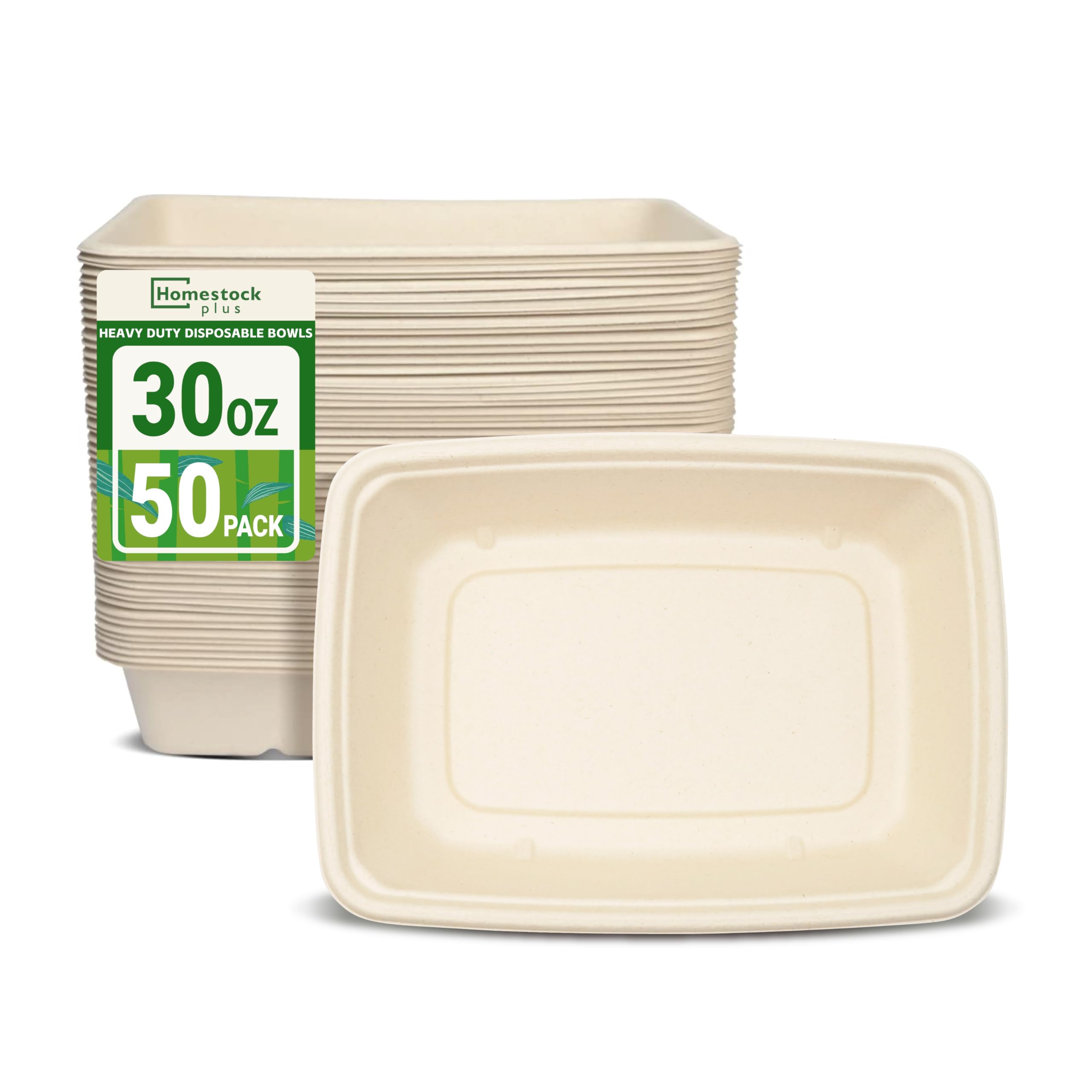 Photo 1 of Homestockplus 30 oz Rectangle Paper Bowls 50 Pack Compostable Disposable Bowls for Party, Heavy Duty Large Disposable Serving Bowls for Tacos, Salads, Burrito, Pasta, Snacks, and Baked Potatos
