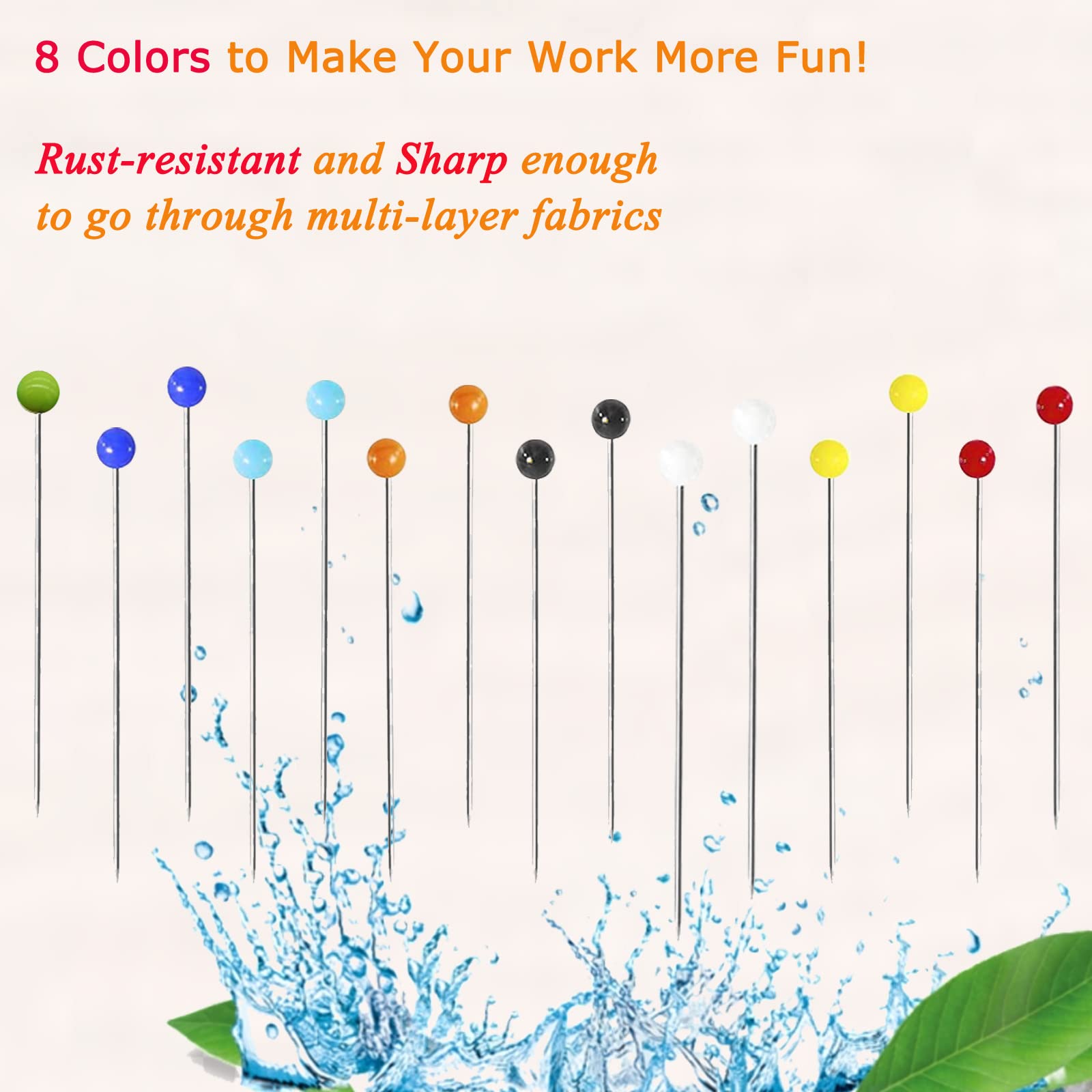 600PCS Sewing Pins (Upgraded), 1.5 inch Straight Pins with 4MM Colored Ball Glass Head, Quilting Pins for Fabric, Jewelry DIY, Craft and Sewing Project(Colorful)