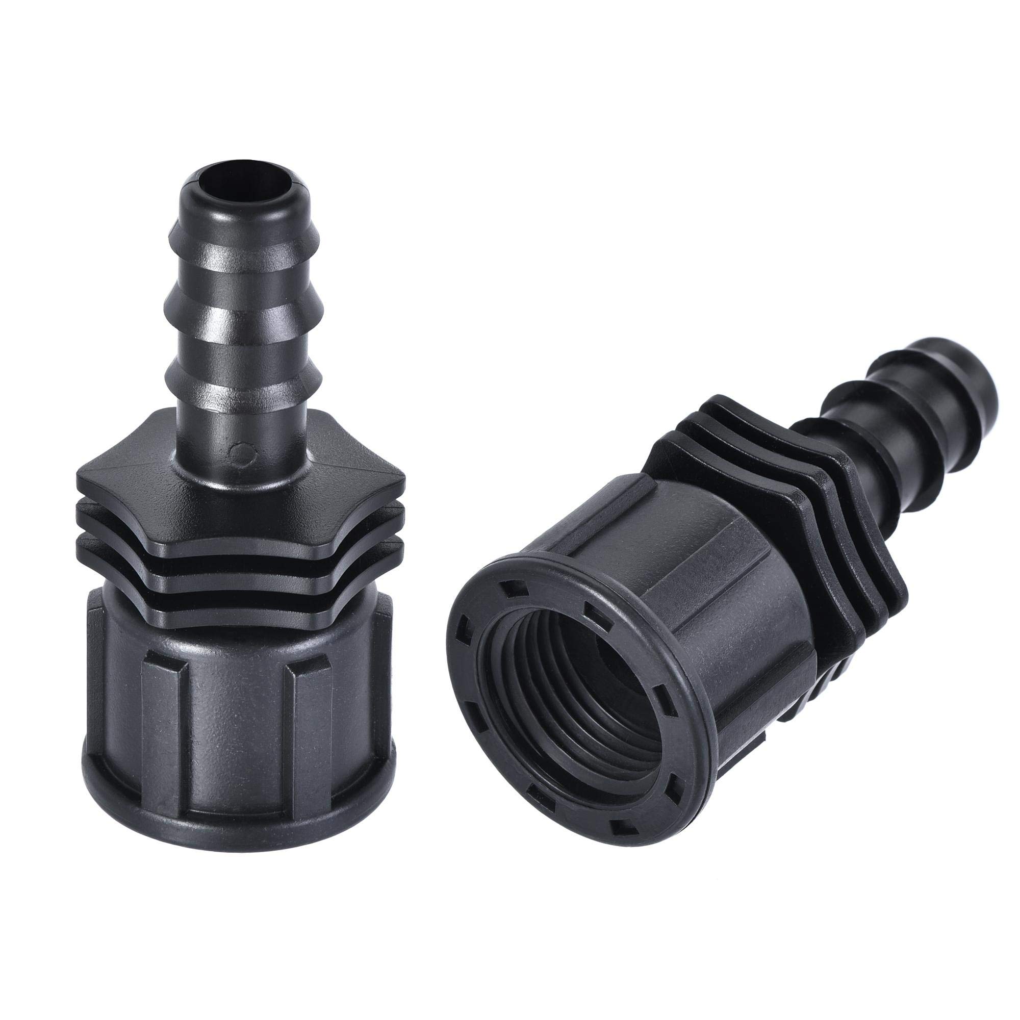 sourcing map ABS Hose Barb Fitting Coupler, 13mm Barb x G1/2 Female Thread Pipe Adapter, Black 2Pcs