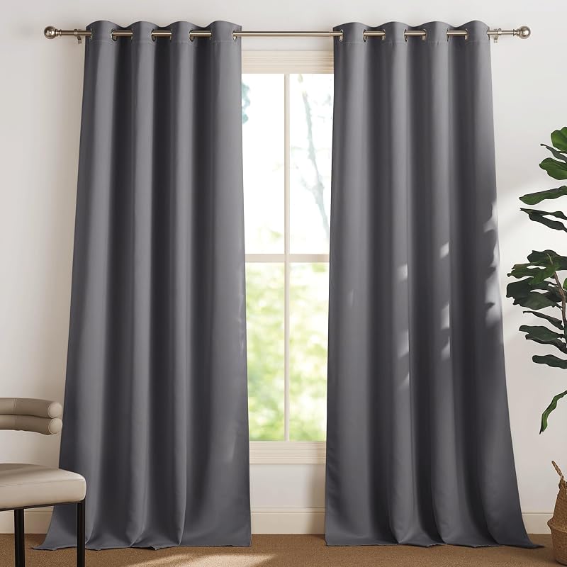 PONY DANCE Blackout Thermal Curtain 2 Panels 55 x 94 Inches Grey Eyelet Top