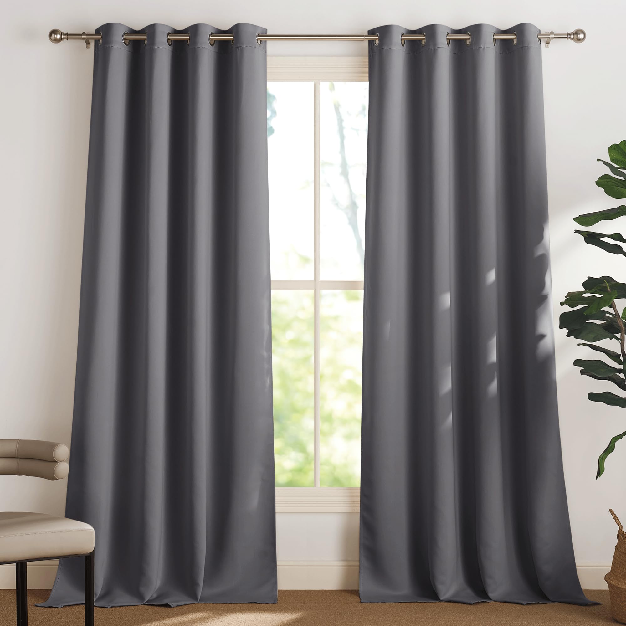 PONY DANCE Blackout Thermal Curtain - 94 Inch Long Grey Eyelet Top Curtains for for Living Room, Room Darkening & Energy Saving Soundproof Privacy Drapes 55 x 94 Inch, 2 Panels, Grey — image 1