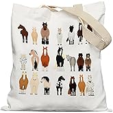 APJYM Funny Horse Canvas Tote Bags for Women, Horse Gifts, Reusable Grocery Bags, White