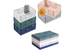 HXCBEC Pastel Storage Crates, Collapsible Storage Plastic Crates, Desktop Storage Basket for Organizing，Small Baskets for Bedroom Office School Kitchen Home Storage (8.66 * 5.78 * 3.66IN)