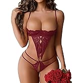 Avidlove Lingerie for Women with Underwire Sexy One Piece Lace Babydoll Bodysuit Deep V Teddy Lingerie