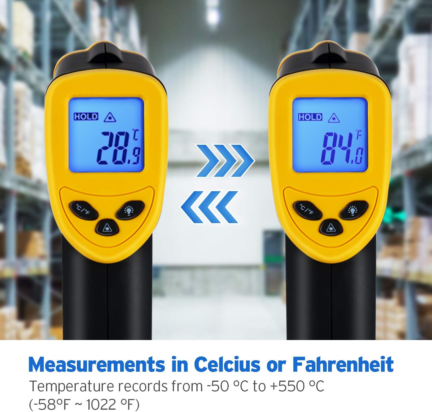 Etekcity Lasergrip 1080 Non-Contact Digital Laser Infrared Thermometer Temperature Gun -58℉~1022℉ (-50℃～550℃), Yellow and Black: Thermometer Cooking Laser Infrared: Kitchen & Dining