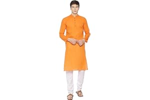 PAROKSH Men's Cotton Kurta Indian Kurta Classic Mandarin Collar Full Sleeves Side Split Ethnic Wear for Wedding