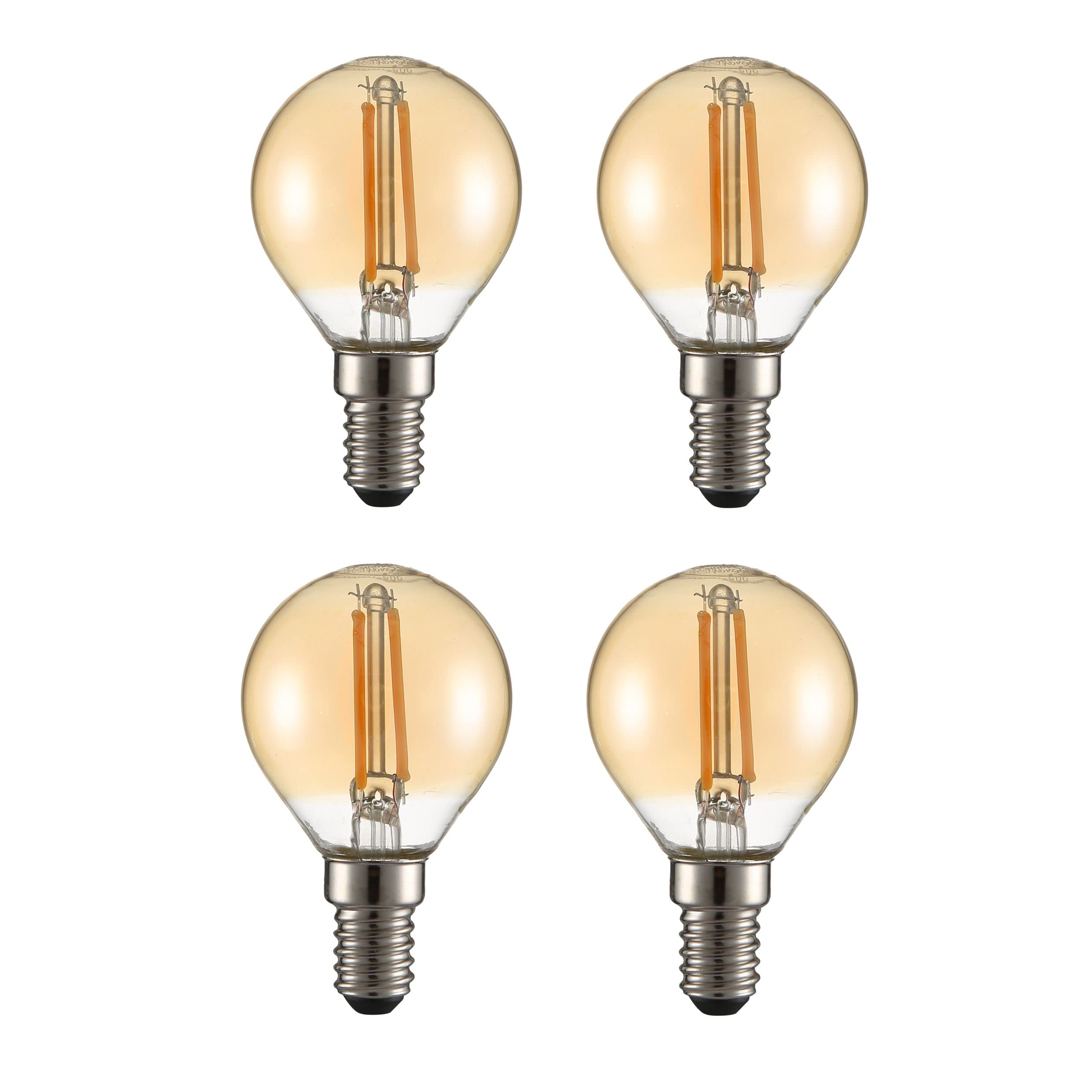 TEKLED® P45 Filament Vintage LED Bulbs | E14 Small Edison Screw | Energy Saving 2W Light Bulb 22W Equivalent | NONDIMMABLE Amber 2400K 220LM | 4-Pack | Warm White