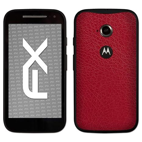 atFolix Skin kompatibel mit Motorola Moto E 2. Generation 2015, Designfolie Sticker (FX-Leather-Red), Feine Leder-Struktur