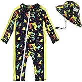 Funnycokid Baby Boy Swimsuit Zipper Infant Bathing Suits One Piece Rash Guard Swimwear with Hat