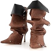 KaroNairy 3.5 in Slouchy Stiletto High Heel Booties for Women Pointed Toe Fold over Ankle Boots Sexy Shark Booties for Party