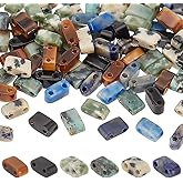 PH PandaHall 120pcs Half Tila Gemstone Beads - 6 Styles, 2-Hole Flat Spacer Beads, Rectangle Loose Beads, Charms & Multi-Strand Linking Connectors for Bracelets & Necklace Jewelry Making