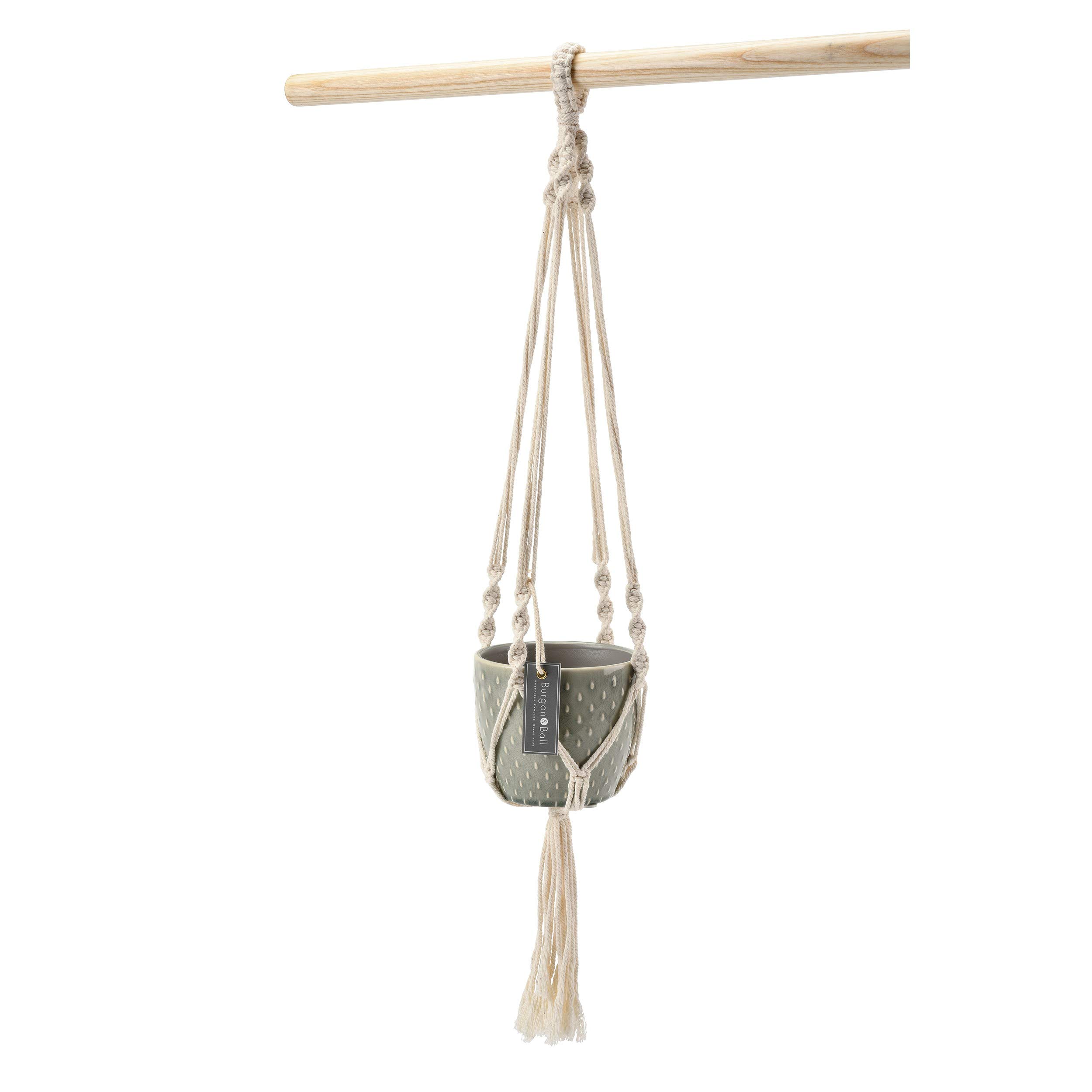 Burgon & Ball Glazed Hanging House Plant Pot in Macrame Design | Glazed Sage Green Dimple Hanging Planter