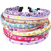 Fishdown Headbands for Girls 12Pcs Thin Head Bands for Girls Hairbands for Toddler Floral Cloth Fabric Covered Headband Birth