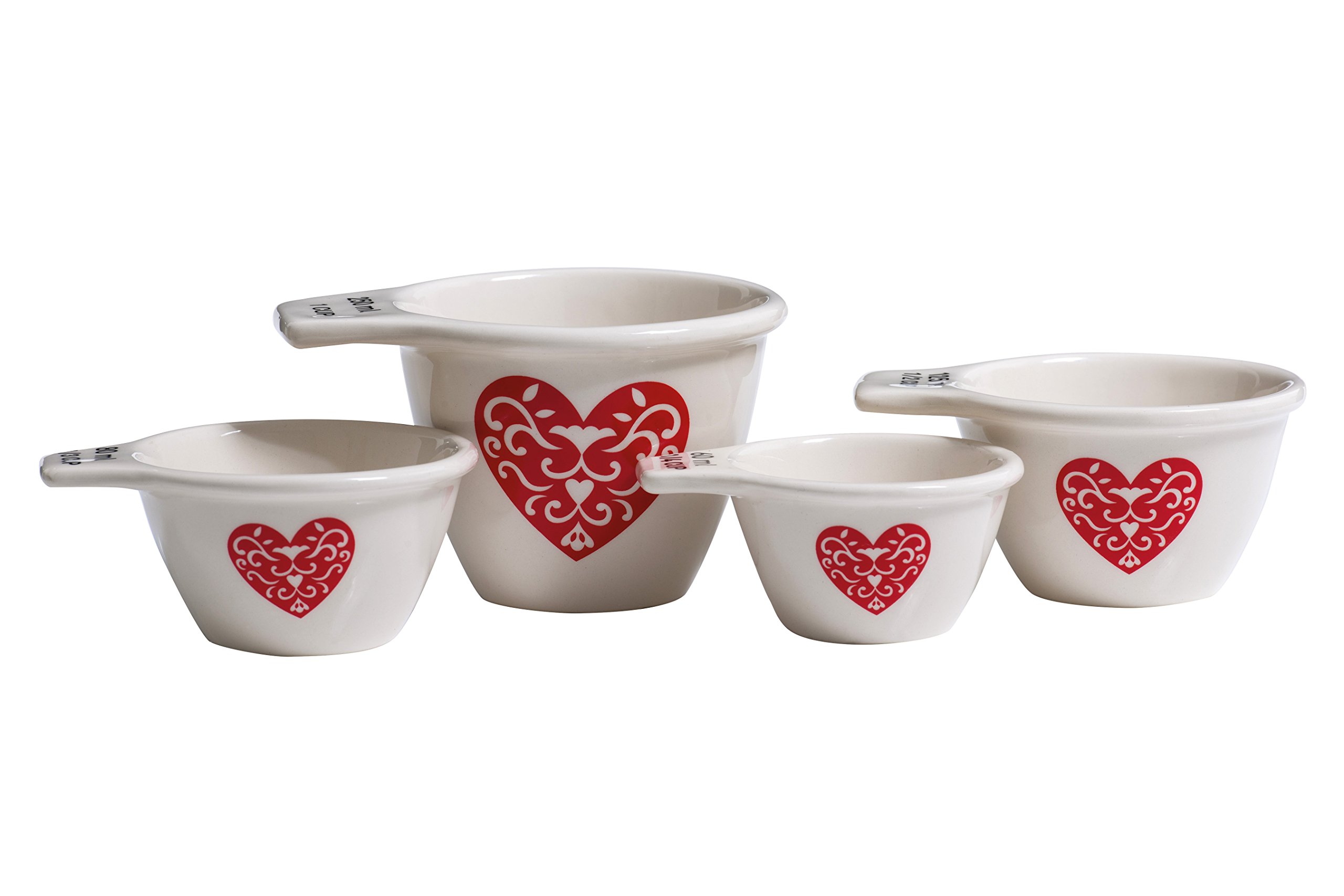 Premier Housewares Dolomite Heart Measuring Cups, Red/Cream, Set of 4