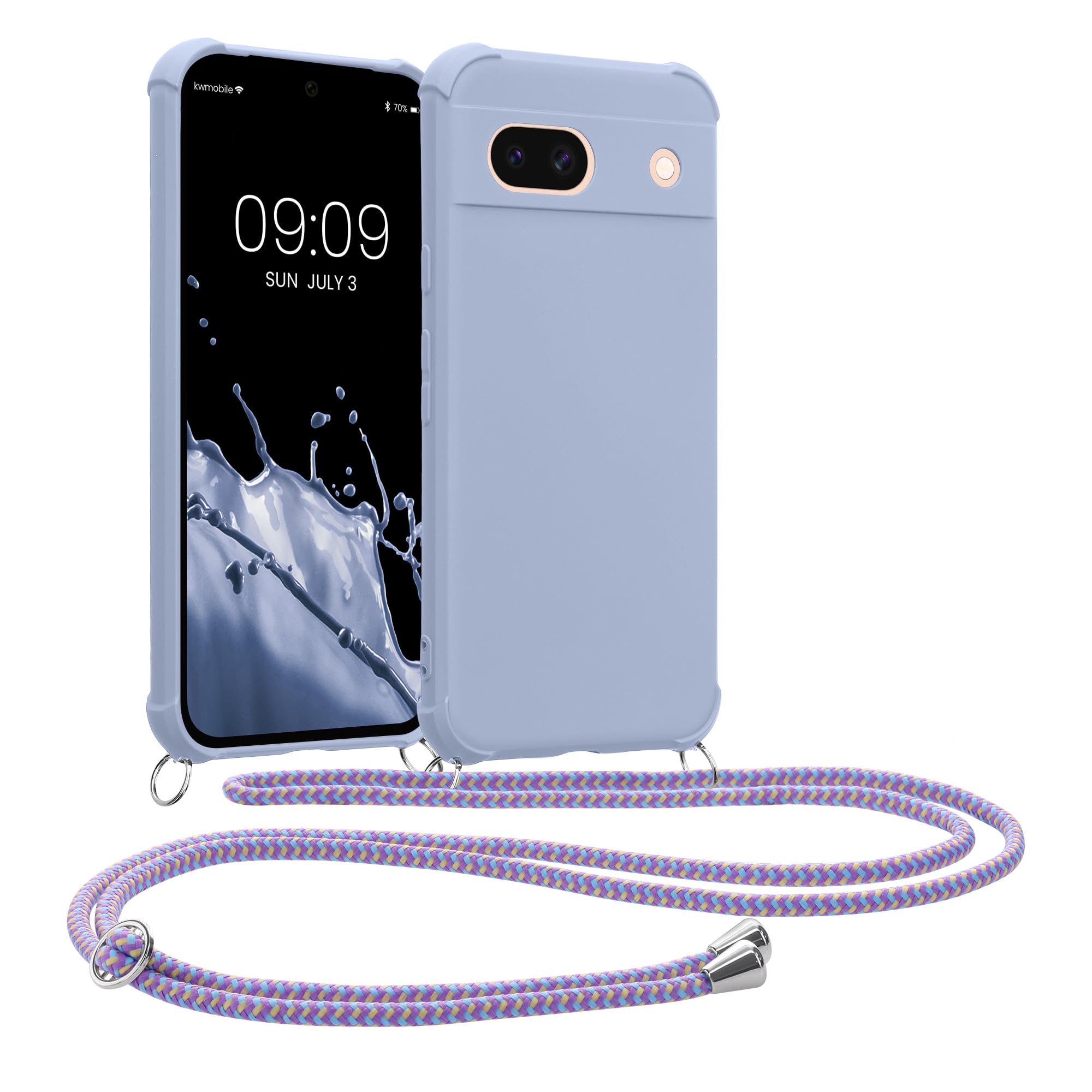 kwmobile Crossbody Case Compatible with Google Pixel 8a Case - TPU Silicone Cover with Strap - Lavender
