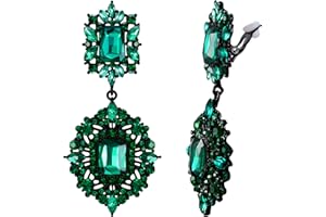 Flyonce Women's Rhinestone Crystal Art Deco Vintage Style Gatsby Clip-on Dangle Chandelier Earrings