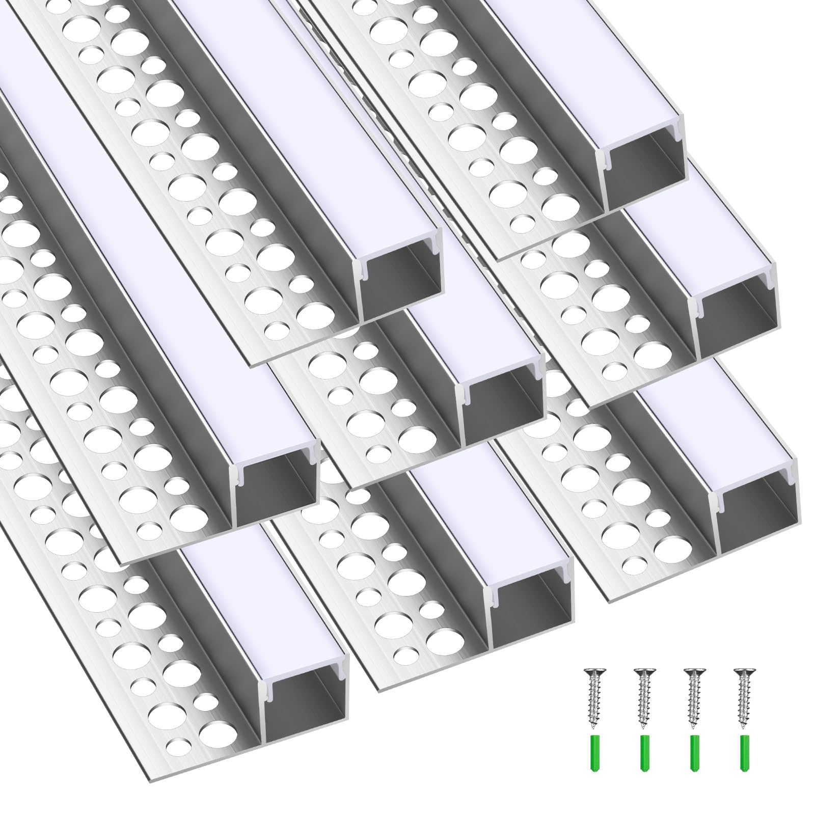 Photo 1 of Glooglitter 8 Pcs 6.6ft/ 2 Meter Plaster in LED Channel Trimless Single Sided LED Diffuser Channel Recessed Drywall Aluminium LED Profile for Wall Drywall Ceiling (Shape 1)