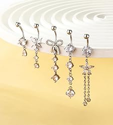 BSJ4U Belly Button Rings Silver Clear CZ Belly
