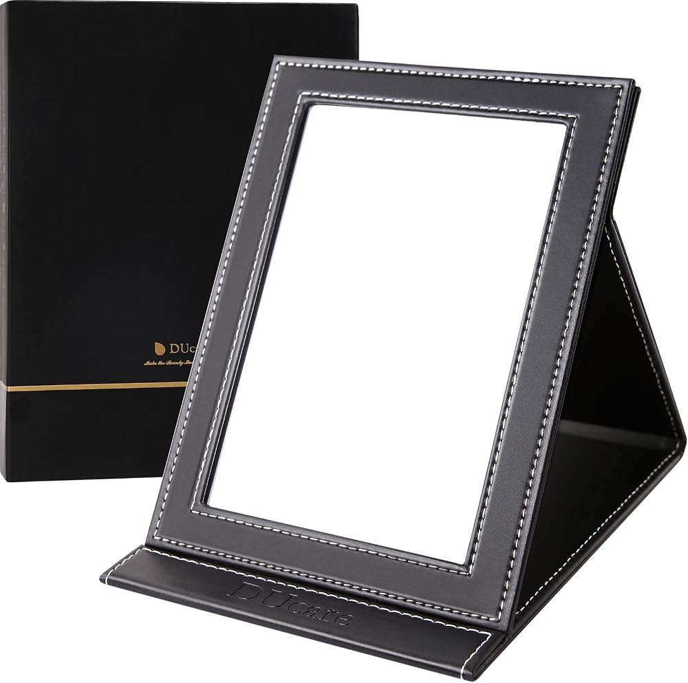 DUcare Folding Desk Mirror 6x8 in Ultrathin Portable with Adjustable Stand