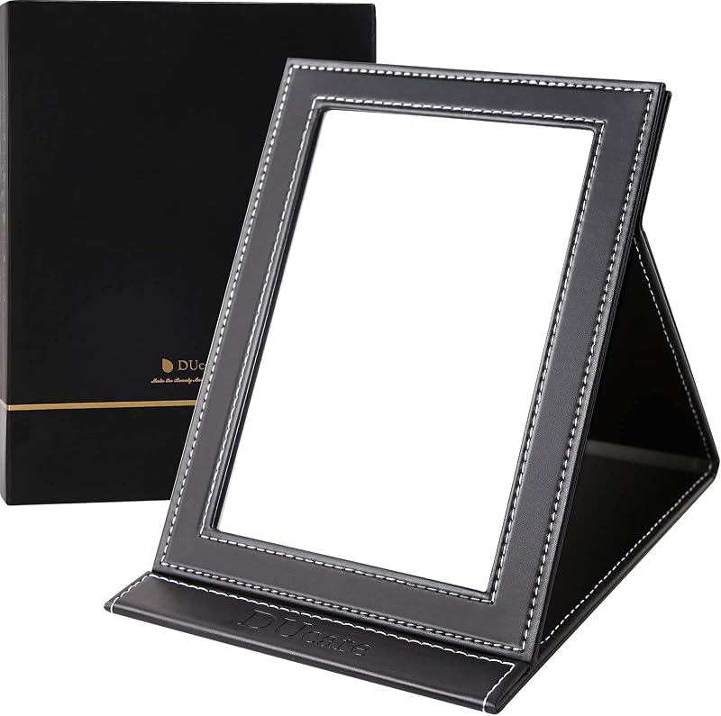 DUcare Folding Desk Mirror 6x8 in Ultrathin Portable with Adjustable Stand