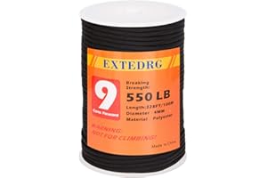 EXTEDRG 550 Paracord 100m 9-Strand 4mm Tent Tarp Outdoor Survival Hiking Camping Rope (Black)