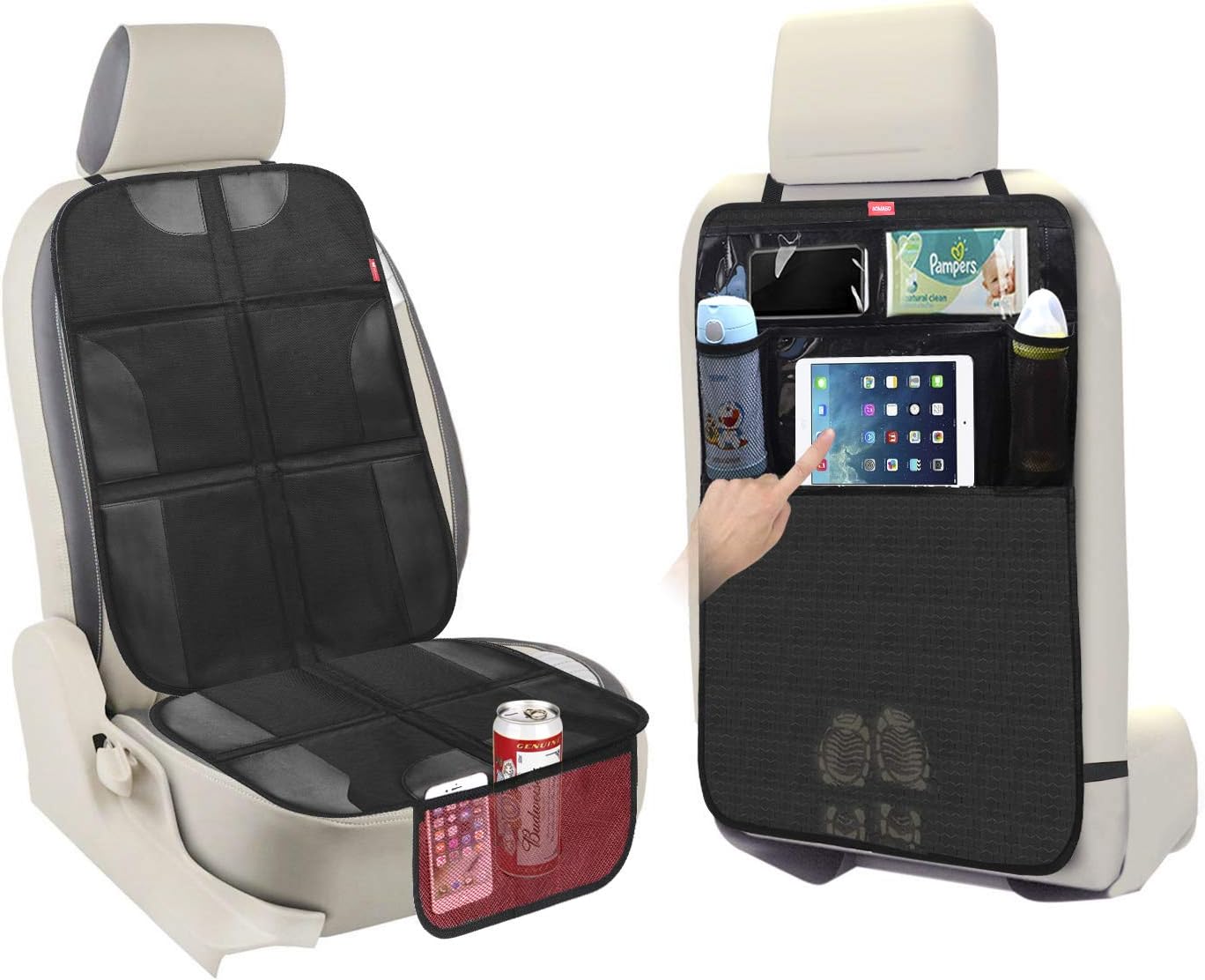 EC Technology Car Seat Protectors for Child Seats, Universal Size Protects Car Seat Organiser - Increased Safety for your Child Baby Waterproof Antifouling Kick Mat with Multi Pocket Car Seat Covers