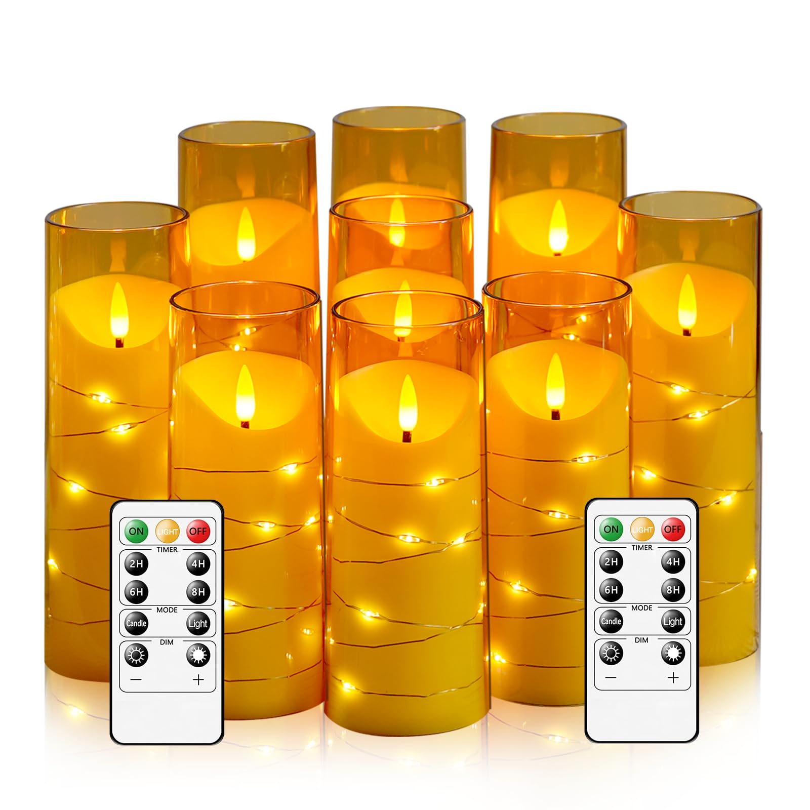 Photo 1 of Eebuss Flameless Candles with Embedded Star String, Battery Operated LED Pillar Candles with Timer and Remote Control,Home Decorating for Ambiance? Set of 9 (Gold)