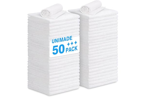UNIMADE Shop Towel Rags, 50 Pack Reusable Shop Rags Bulk Microfiber Cleaning Cloth Lint Free Cleaning Towels for Car Kitchen