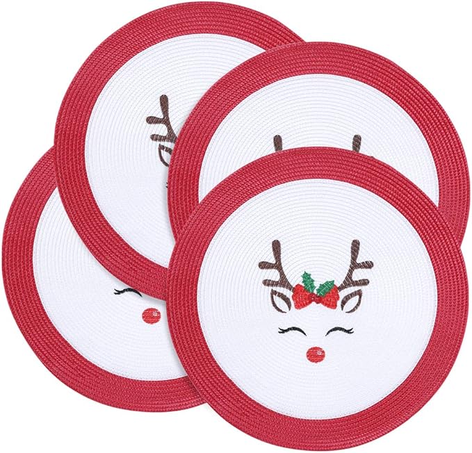 Homaxy Round Braided Christmas Placemats for Dining Table