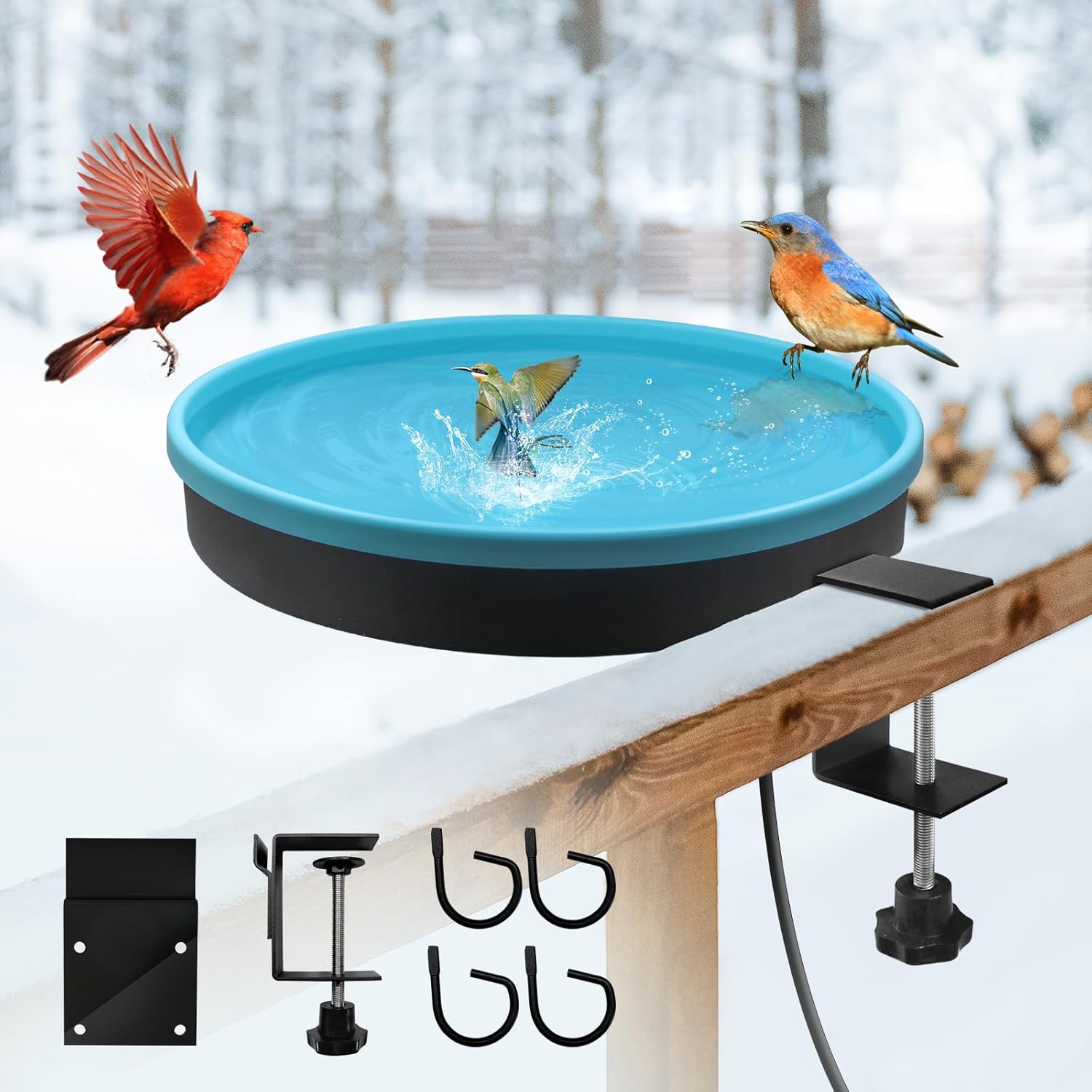 Backyard Birding & Wildlife - GESAIL Heated Bird Bath for Outdoors for Winter, 3 Easy Ways to Mount Detachable Bird Bath Bowl, 75W Heated Bird Baths with Thermostatically Controlled for Garden Yard Patio Lawn, Blue