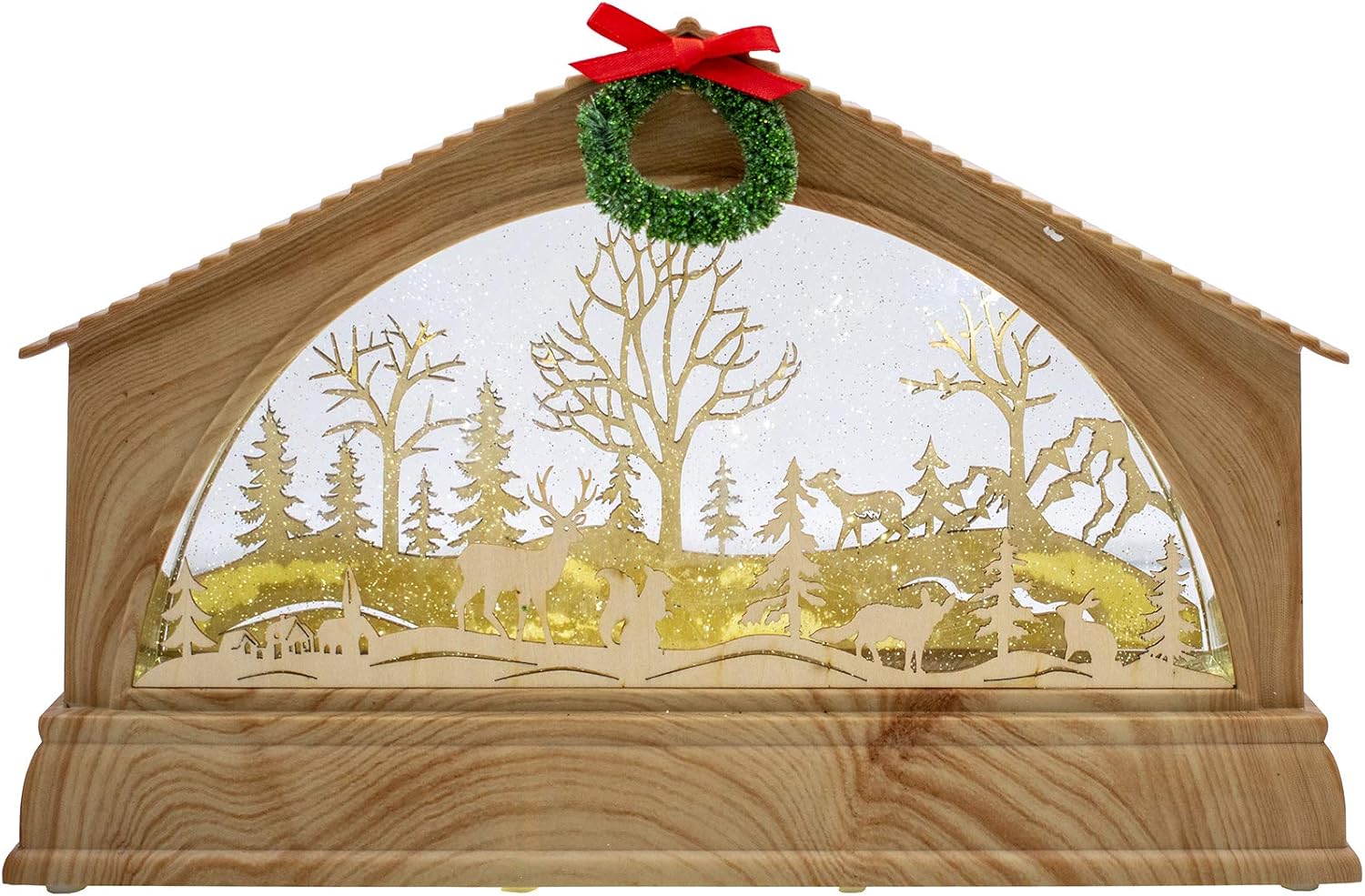 Snow Globes - Stephanie Imports Light-Up Hand Carved Wooden Home Winter Wonderland Decorative Christmas Themed Snow Globe (Batteries Not Included)