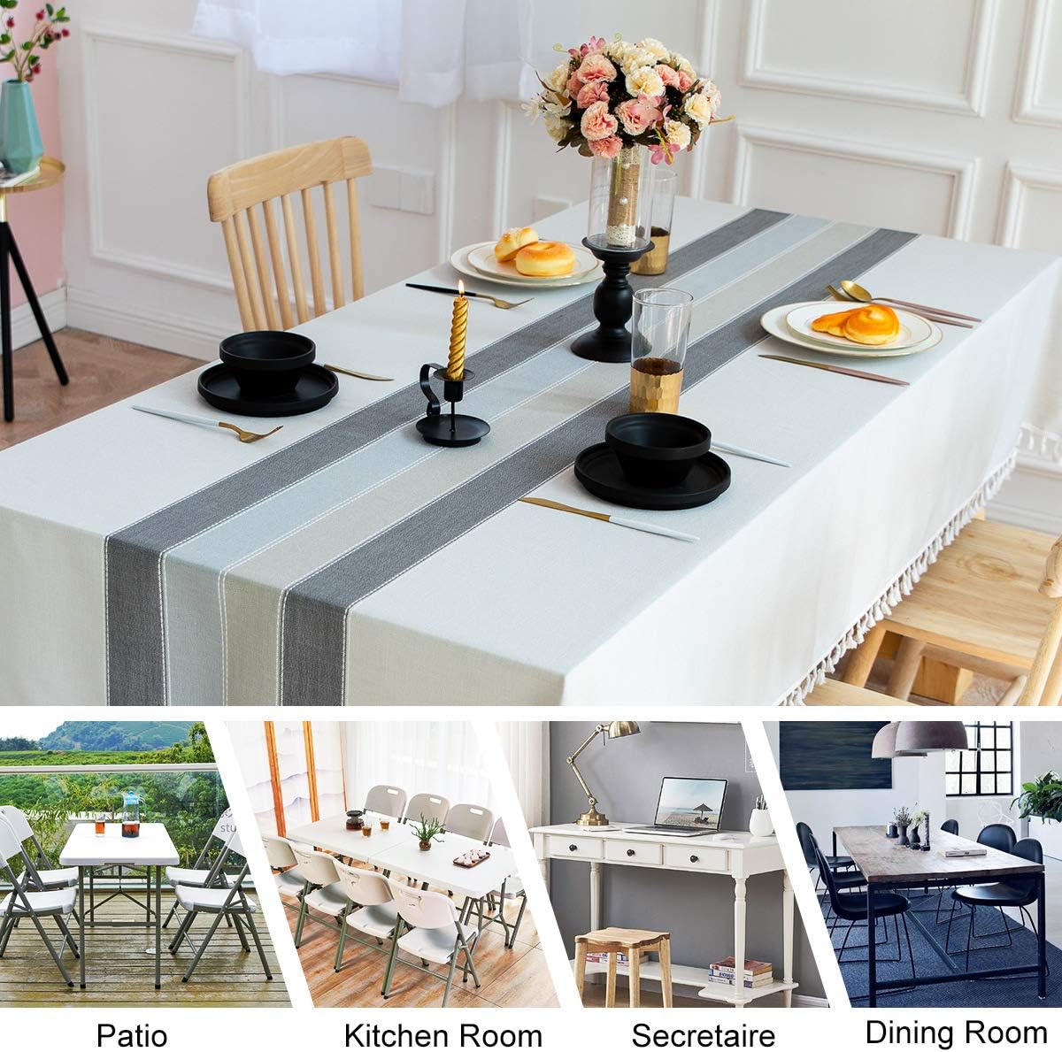 OstepDecor Tablecloth, Rectangle Table Cloth for 4 ft Table, Cotton Linen Tablecloths, Table Cover for Kitchen Dinning Room Party, Rectangle/Oblong, 55 x 70 Inch, 4-6 Seats, White: Home & Kitchen
