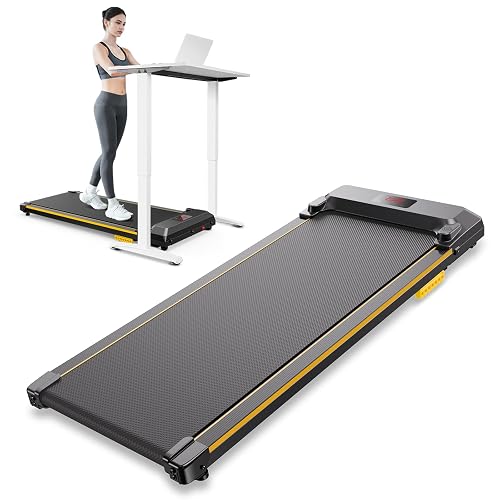 UREVO Under Desk Treadmill 1-6 km/h, Portable Walking Pad with built-in Wheels, Compact Treadmills for Home with Double Shock Absorption, Remote Control and LED Display