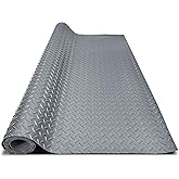 4x6FT Garage Floor Mat, 2.8mm Thickened Flooring Roll for Under Car, Golf Cart Parking Mat, Diamond Plate PVC Rubber Motorcycle Mat, Non-Slip Floor Protector for Garage Warehouse Trailer, Grey