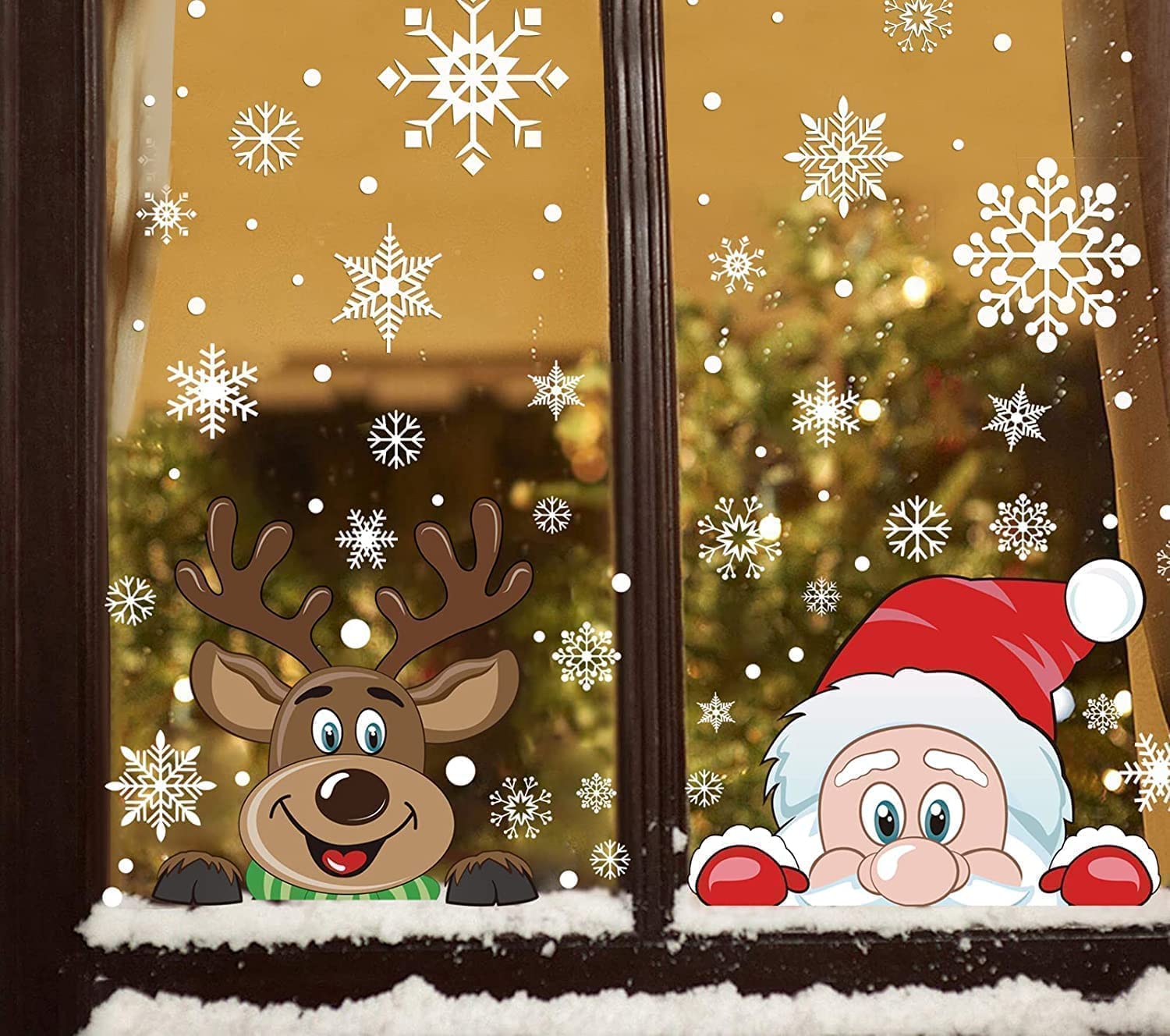 LOKIPA Christmas Window Cling Stickers, 6Sheet Peeping Santa and Rudolph Stickers Decals for Christmas Window Display