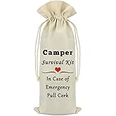 Camper Wine Bag Camping Gift for Camper Funny Camping Wine Bag Gifts Traveler Gifts for Men Women Campers Accessories for Travel Trailers Birthday Christmas Graduation Gift Burlap Bottle Cover Bags