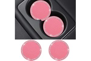 WUBBALUBBA Bling Car Coasters Pink PVC Travel Auto Cup Holder Insert Coaster Anti Slip Crystal Vehicle Interior Accessories Cup Mats for Women and Girl (2.75" Diameter,Pack of 2) (Pink)