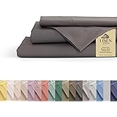 Linen Home 100% Cotton Percale Sheets Queen Size, Charcoal, Deep Pocket, 4 Pieces Set - 1 Flat, 1 Deep Pocket Fitted Sheet and 2 Pillowcases, Crisp Cool and Strong Bed Linen