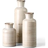 CwlwGO-Small White Ceramic Vase Set,Rustic Flower Vases for Home Décor,Flower Vase,Farmhouse Country Décor,Living Room Centerpiece Table Decorations,Shelf & Mantel Decor.