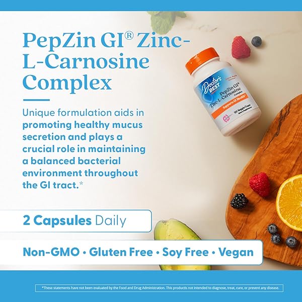 DOCTOR’S BEST PEPZIN GI, ZINC-L-CARNOSINE COMPLEX FOR MEN & WOMEN – ZINC CARNOSINE SUPPLEMENT CAPS FOR GUT HEALTH, DIGESTIVE SUPPORT, & STOMACH COMFORT, VEGAN, GLUTEN FREE – 120 VEG CAPSULES
