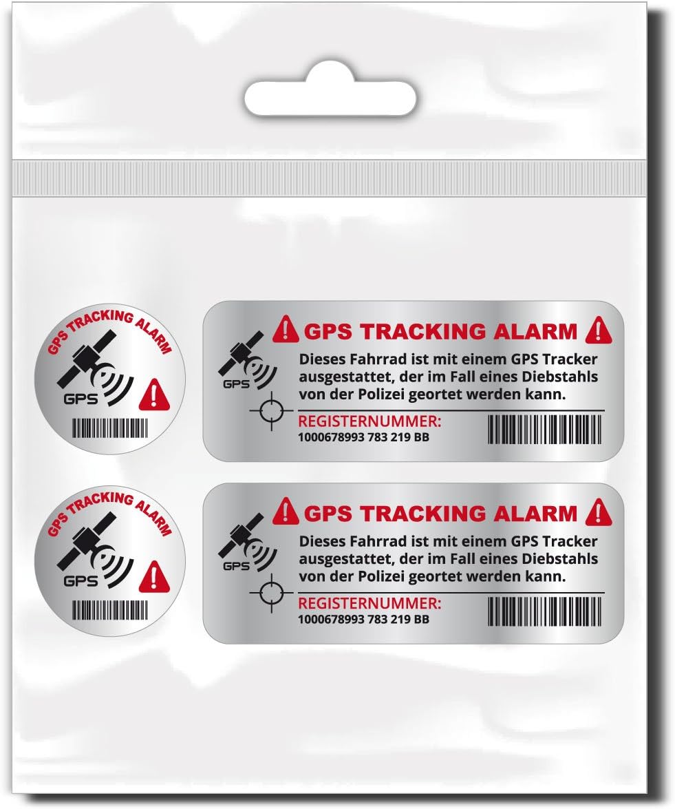 style4Bike GPS Tracking Bike Aufkleber | 4 Stück | Chrom Druck | Fahrradaufkleber