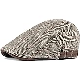meioro Men's Cotton Flat Cap Herringbone Tweed Newsboy Hat Adjustable Wool Blend Hats Gatsby Cabbie Ivy Caps