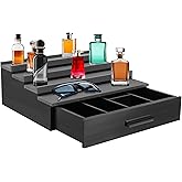 NAYPUEVAN Cologne Organizer for Men，4 Tier Wood Perfume Display Stand with Velvet Lining Drawer and Hidden Compartment ，Perfume Organizer for Men，Great Gift for Man (Black)