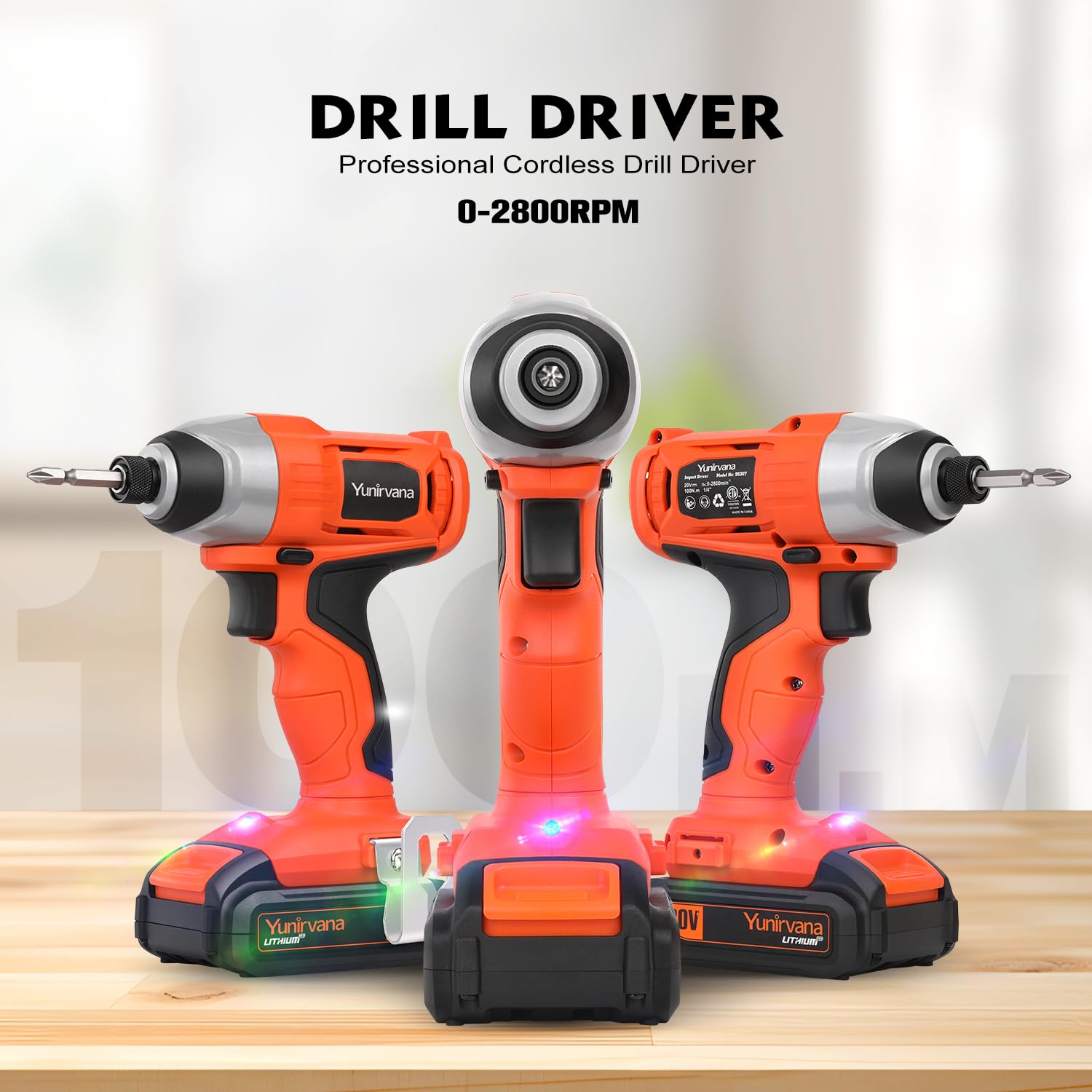 Rechargeable Impact Driver 20V, Yunirvana Variable Speed (0-2800RPM) Cordless Impact Driver with 6Pcs Screwdriver bits,1.3Ah Battery and Charger，Suitable for Tightening Screws