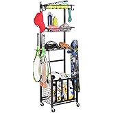 PLKOW Sports Equipment Storage for Garage, Indoor/Outdoor Sports Rack for Garage, Ball Storage Garage Organizer with Basket and Hooks,Toy/Sports Gear Storage