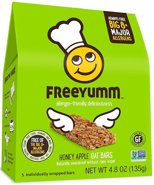 FreeYumm Honey Apple Oat Bars, 15 Total Bars (Nut Free Gluten Free)